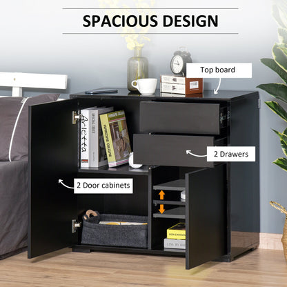 High Gloss Buffet Sideboard with 2 Drawers, 2 Doors and Adjustable Shelf, Kitchen Storage Cabinet with Push Open Design, Black Bar Cabinets   at Gallery Canada