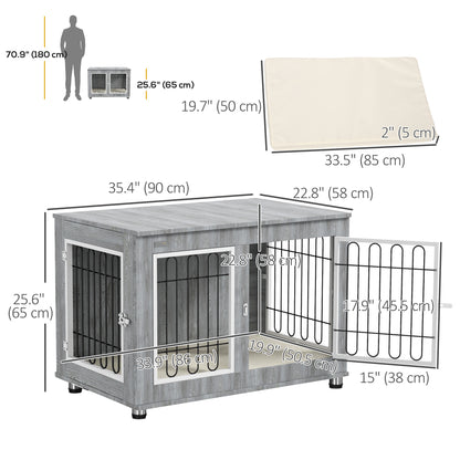 Pet Crate Side End Table for Indoor Use with Cushion, Double Doors, Grey Houses, Kennels & Pens   at Gallery Canada