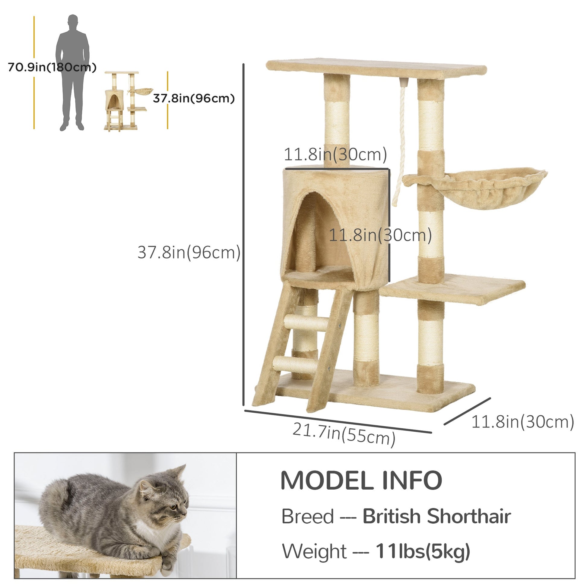 37.8” Cat Activity Tree Tower Center Scratching Pet Furniture Brown Cat Towers Brown  at Gallery Canada