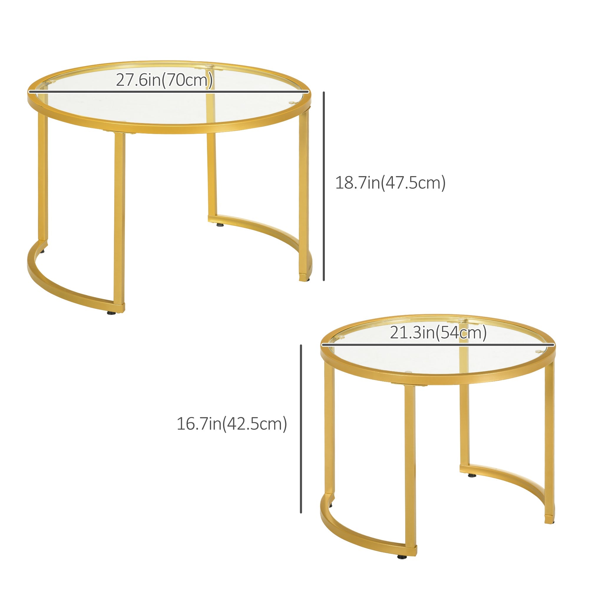 Round Coffee Table Set of 2, Modern Nesting Tables with Tempered Glass Top and Steel Frame for Living Room, Gold Coffee Tables   at Gallery Canada