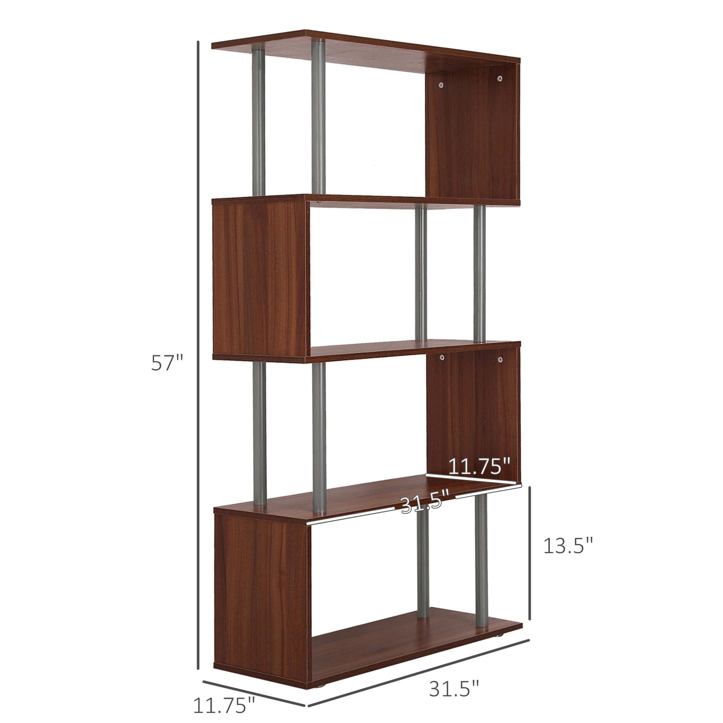 5-Tiers Wooden Bookcase Z-Shape Storage Bookshelf Display with Metal Frame for Living Room, Bedroom, Office, Walnut Display Bookshelves   at Gallery Canada