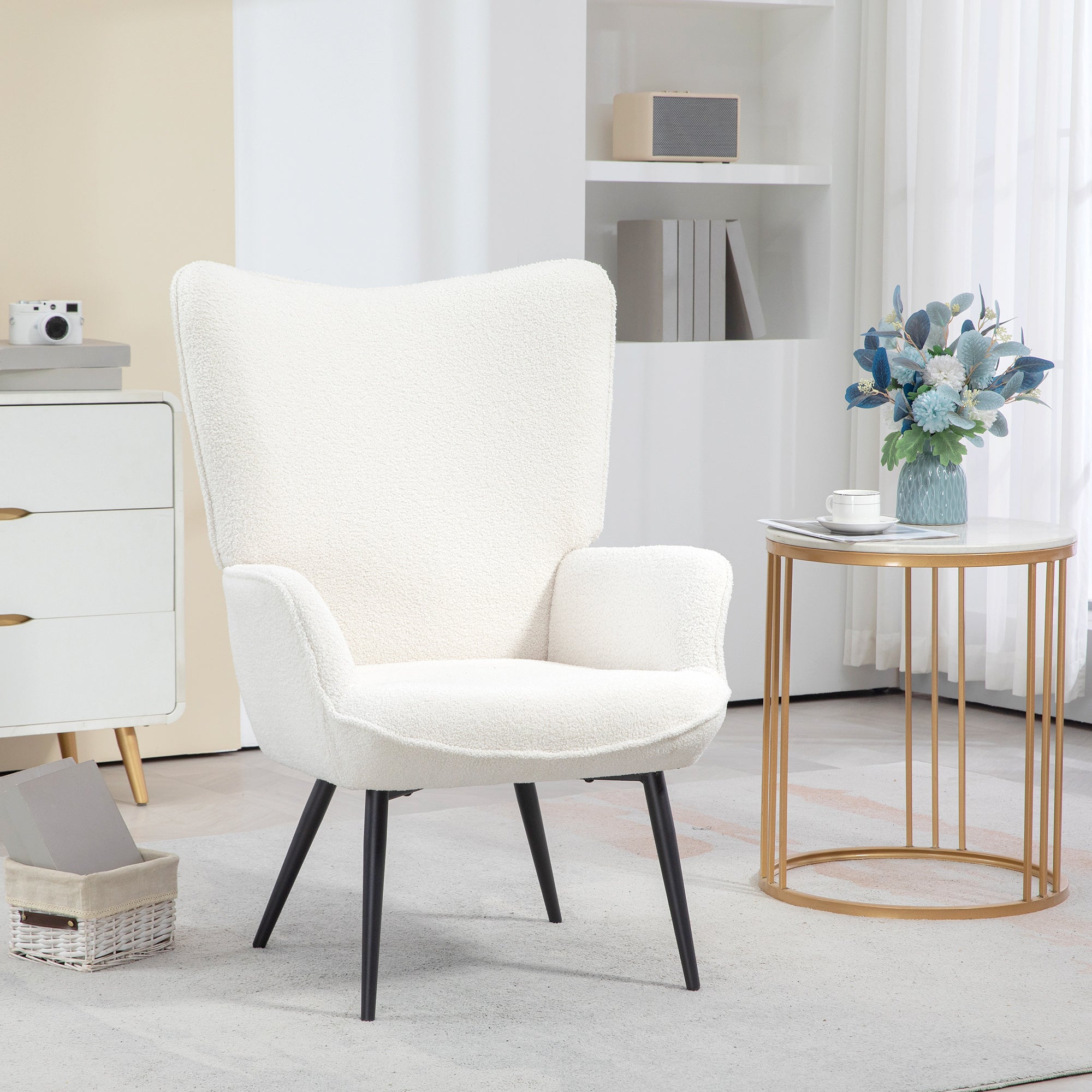 Accent Sherpa Chair, Upholstered Armchair, Fluffy Wingback Chair for Living Room, Reading Room, Cream White Accent Chairs Multi Colour  at Gallery Canada