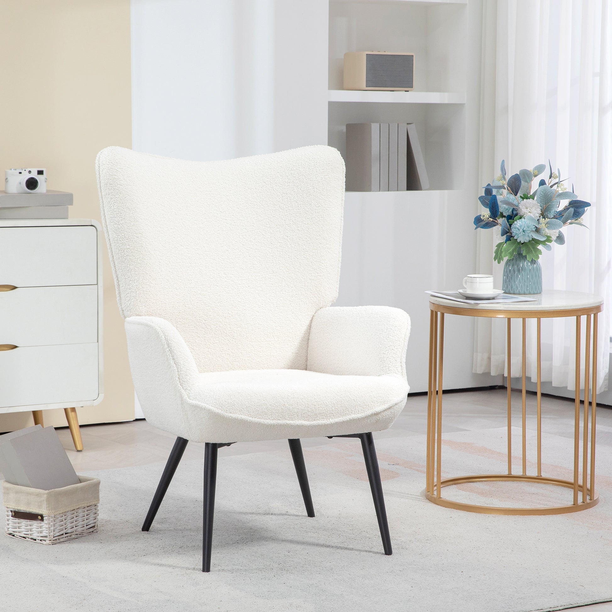 Accent Sherpa Chair, Upholstered Armchair, Fluffy Wingback Chair for Living Room, Reading Room, Cream White Accent Chairs Multi Colour  at Gallery Canada