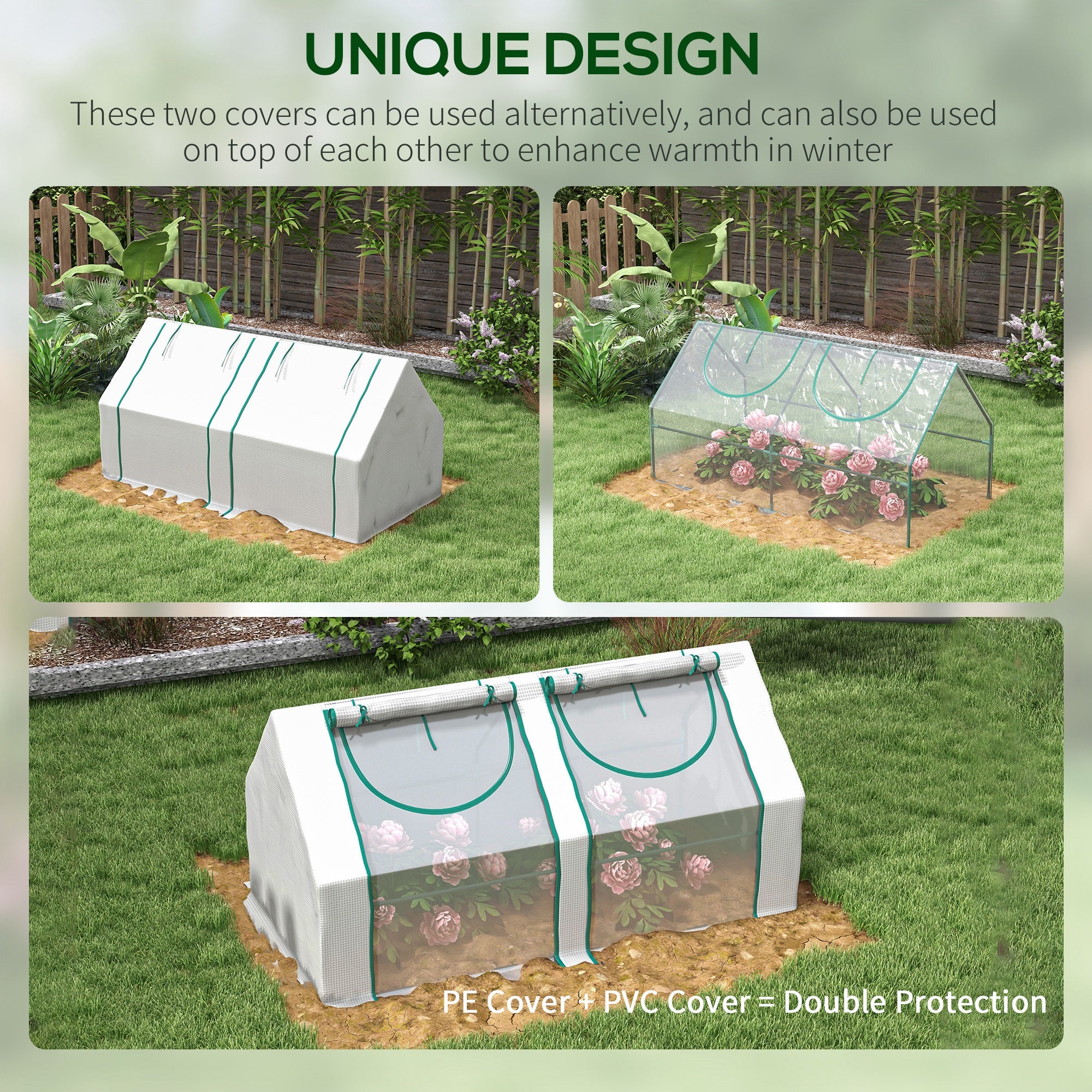 6' x 3' x 3' Portable Mini Greenhouse, Garden Green House Kit with 2 PE/Plastic Covers, Steel Frame and 2 Roll Up Zipper Windows, White Mini Greenhouses at Gallery Canada