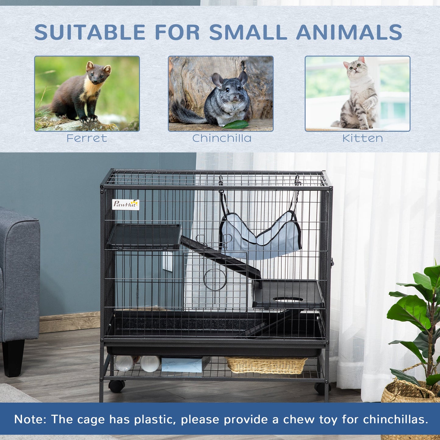 Small Animal Cage with Hammock, 3-Tier Ferret Cage Removable Tray Houses & Habitats   at Gallery Canada