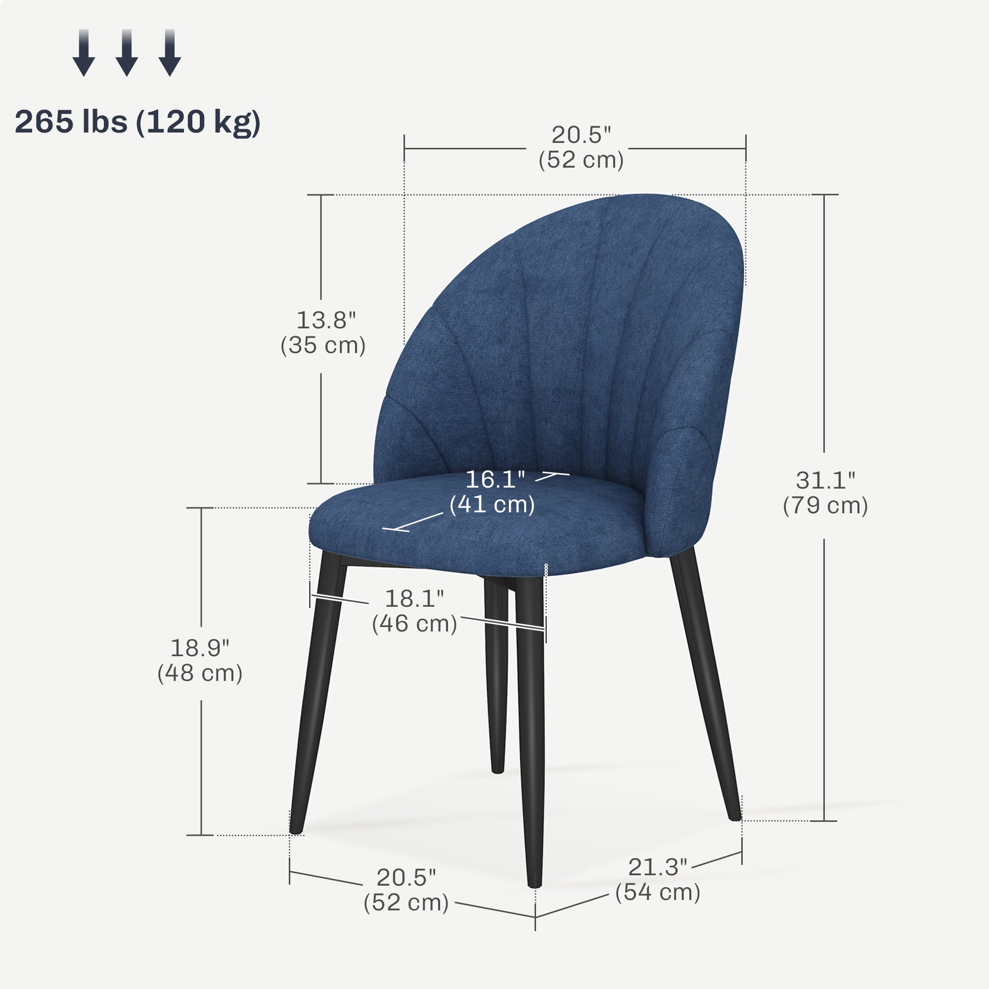 Modern Dining Chairs Set of 4, Upholstered Dining Room Chairs with Metal Legs, Shell Backrest, Padded Seat, Blue Dining Chairs at Gallery Canada