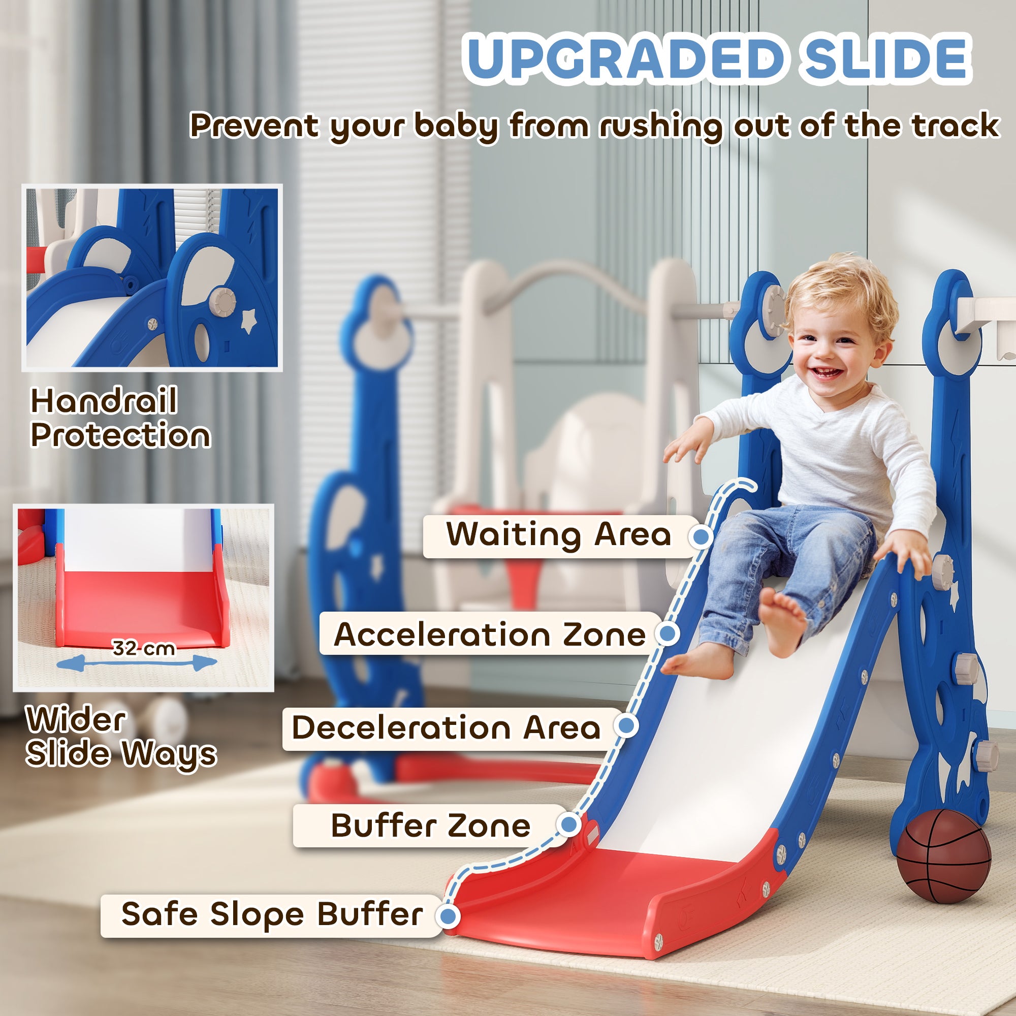 4-in-1 Slide and Swing Set with Basketball Hoop, Climber, for Ages 1.5-4 Boys Girls Toddler, Rocket Themed, Dark Blue Gym Sets & Swings at Gallery Canada