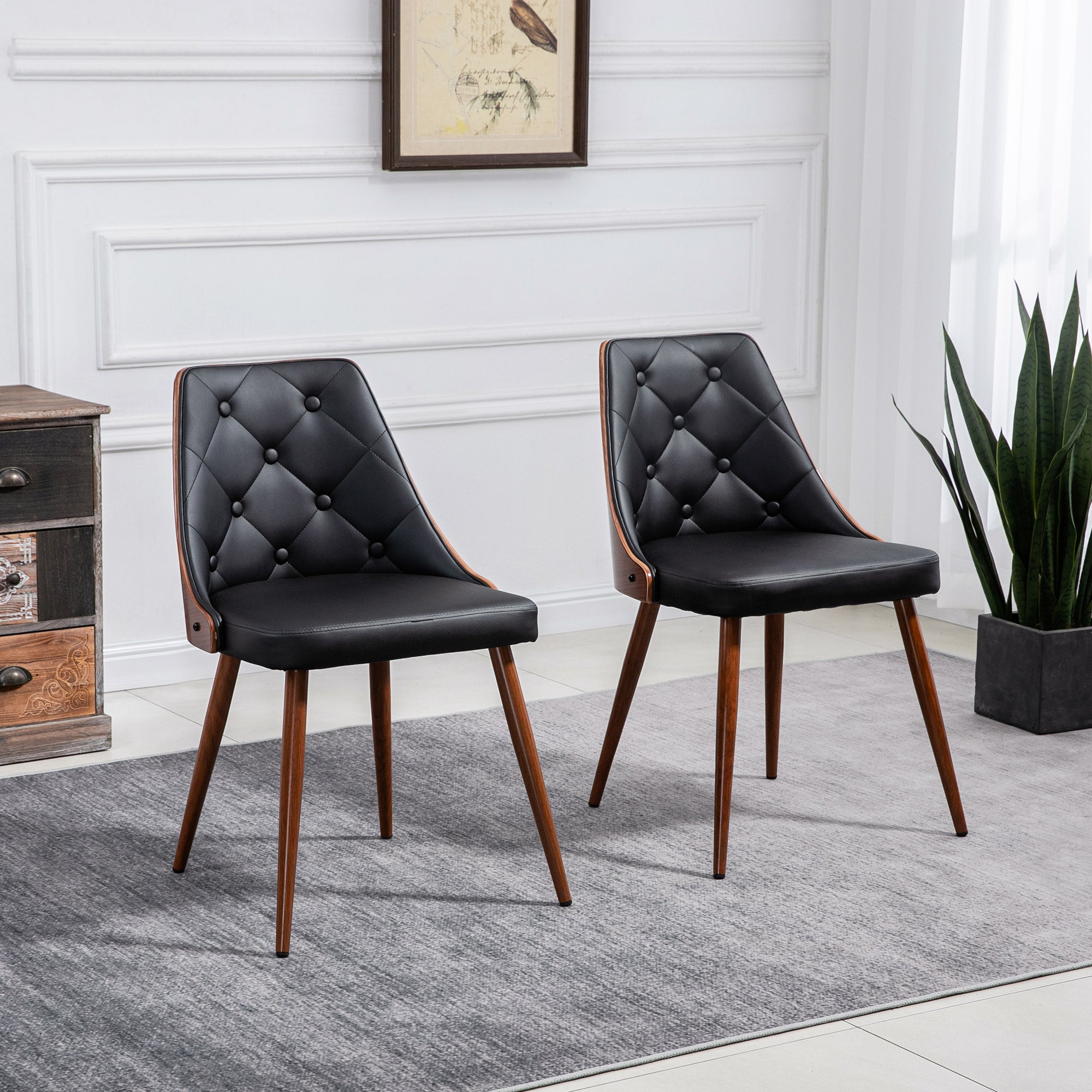 Dining Chairs Set of 2, Tufted Kitchen Chairs, PU Leather Upholstered Seats and Steel Legs for Dining Room, Black Bar Stools   at Gallery Canada