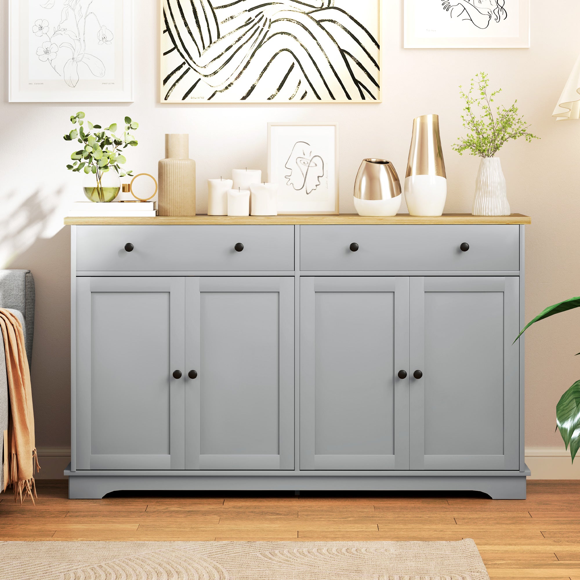 Modern Sideboard, Buffet Cabinet with Storage Drawers, Adjustable Shelves for Living Room, Dining Room, Entryway, Grey Storage Cabinets Multi Colour  at Gallery Canada