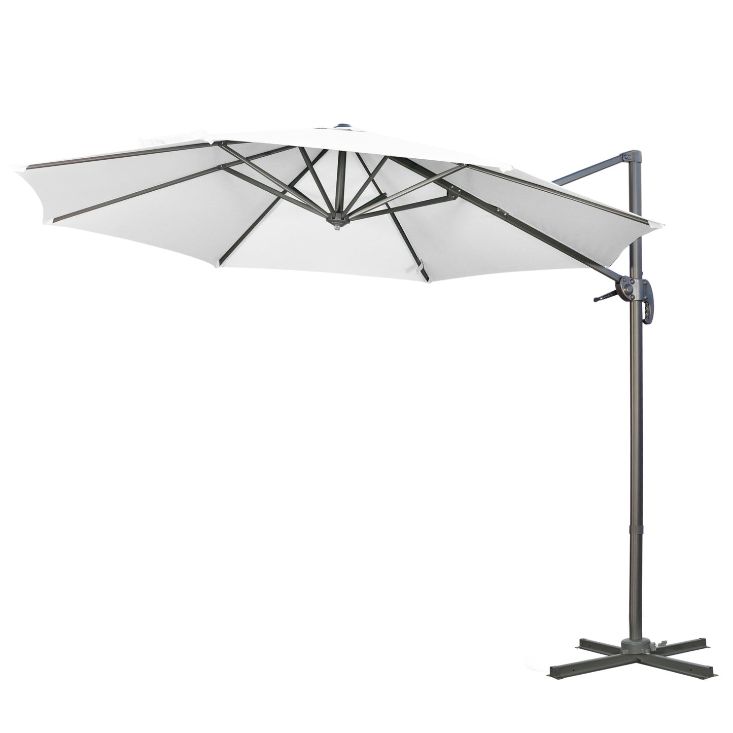 9.6' Cantilever Patio Umbrella Outdoor Hanging Offset Umbrella with Cross Base 360° Rotation Aluminum Poles White Cantilever Umbrellas Multi Colour  at Gallery Canada