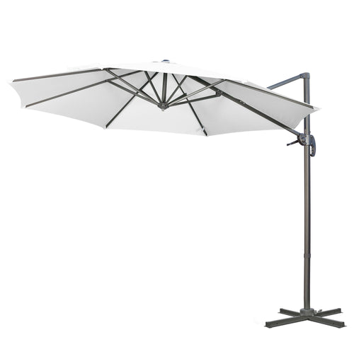 9.6' Cantilever Patio Umbrella Outdoor Hanging Offset Umbrella with Cross Base 360° Rotation Aluminum Poles White