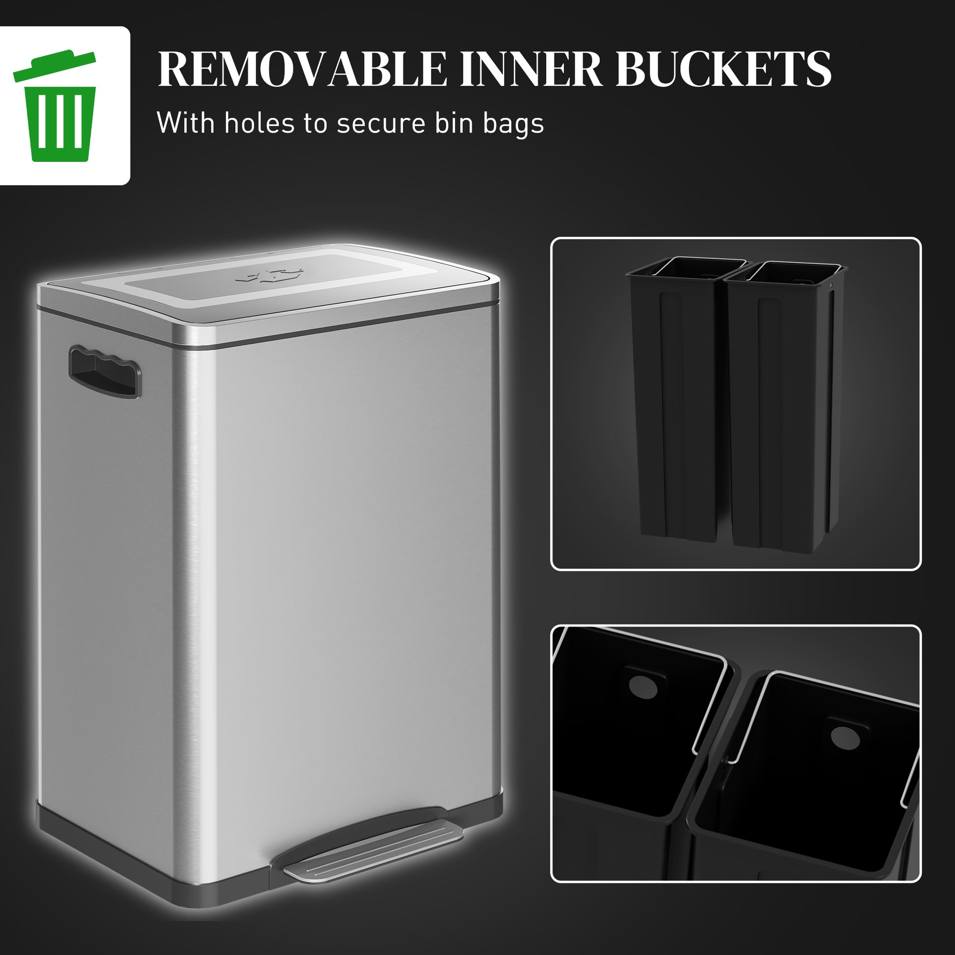 2 x 5.3 Gallon (2 x 20L) Garbage Bin, Stainless Steel Garbage Can with Soft-Close Lid and Removable Inner Buckets Household Supplies   at Gallery Canada