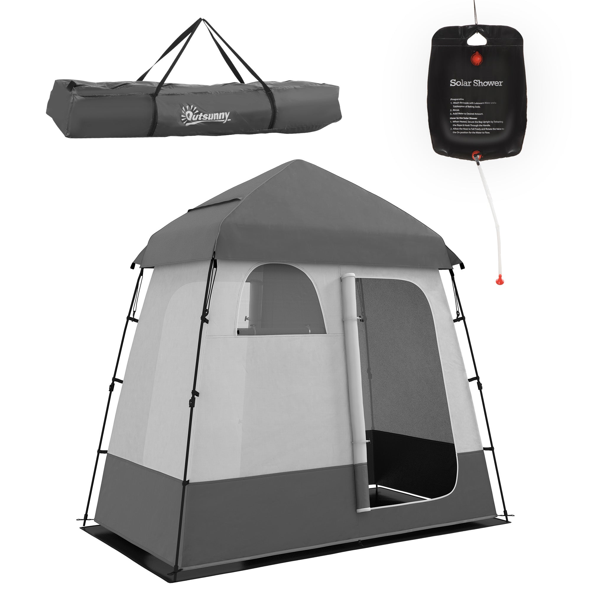 Outdoor Portable Pop Up Shower Tent Changing Tent Privacy Enclosure with 2 Rooms, Shower Bag, Floor for Camping, Dark Grey Camping Tents at Gallery Canada