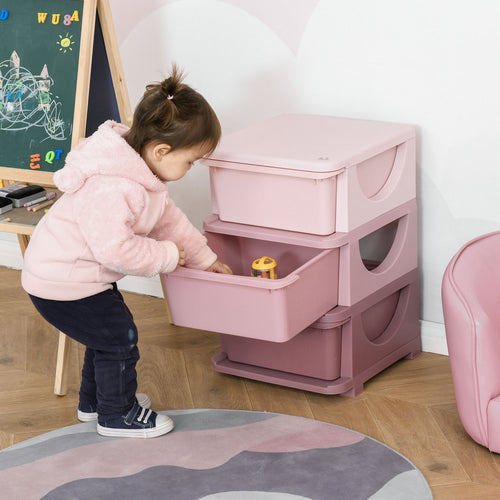 3 Tier Kids Toy Organizer and Storage Bins with 3 Plastic Drawers, Pink