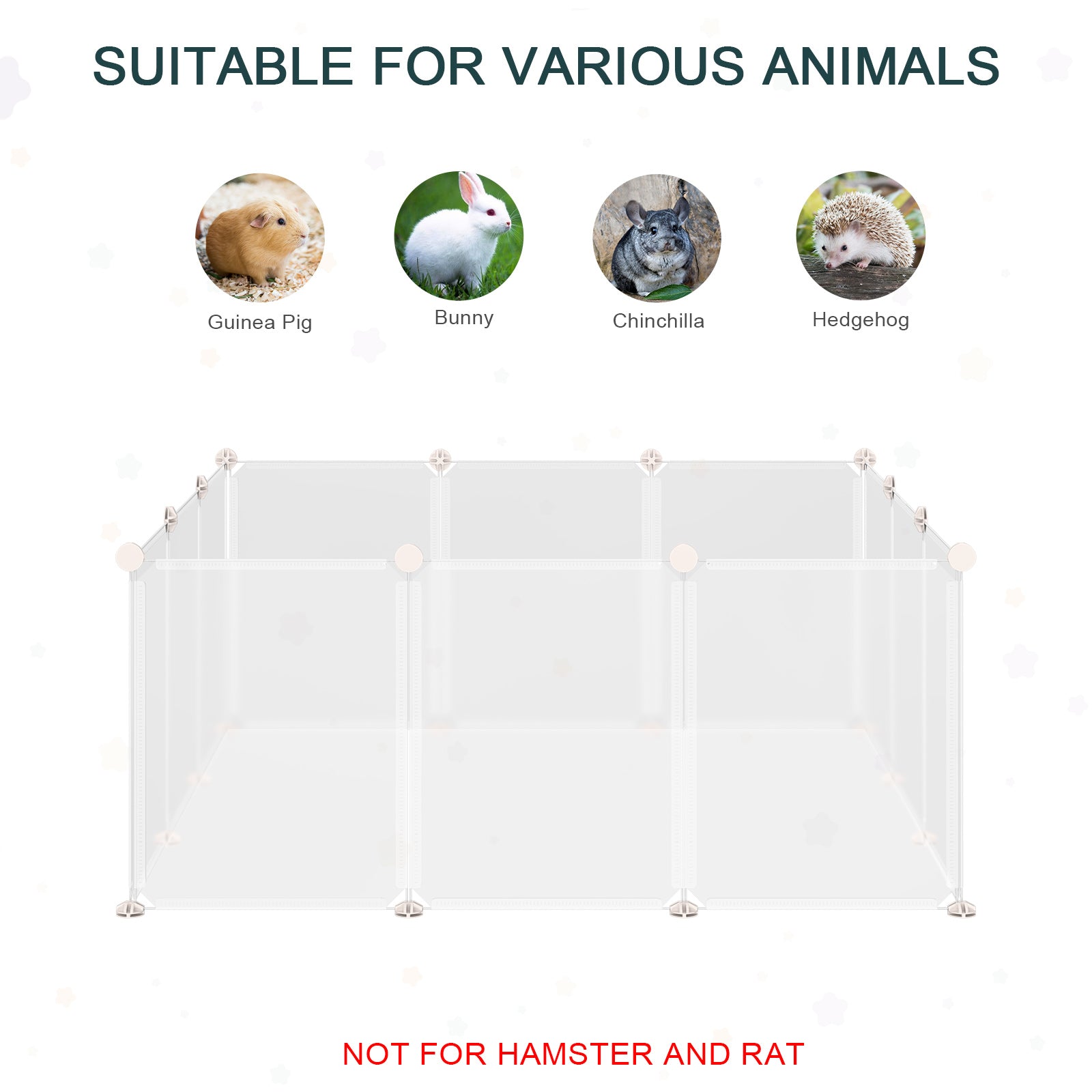 Small Animal Cage Plastic Chinchilla Cage 12 Panels for Bunny Chinchilla Guinea Pig, 18" x 14", White Houses, Kennels & Pens   at Gallery Canada