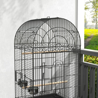 60" Open Top Parrot Cage with Stand, Tray, Perches, Shelf, Black Bird Cages   at Gallery Canada