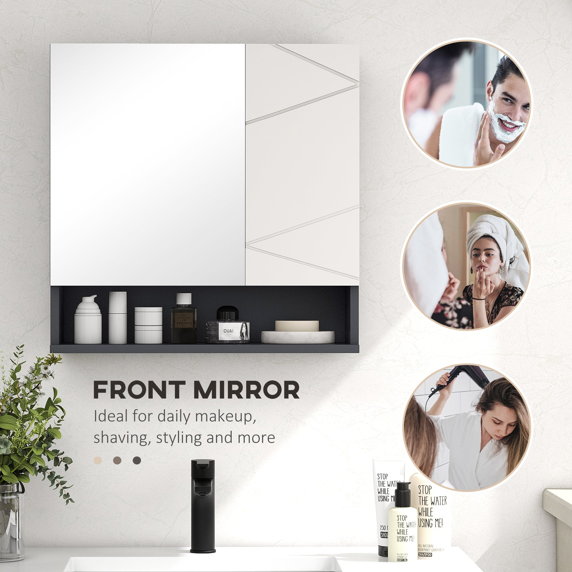 Medicine Cabinet, Wall Mounted Bathroom Mirror Cabinet with Mirrored Door, Adjustable Shelf and Soft Close Mechanism, Light Grey Mirror Medicine Cabinets at Gallery Canada