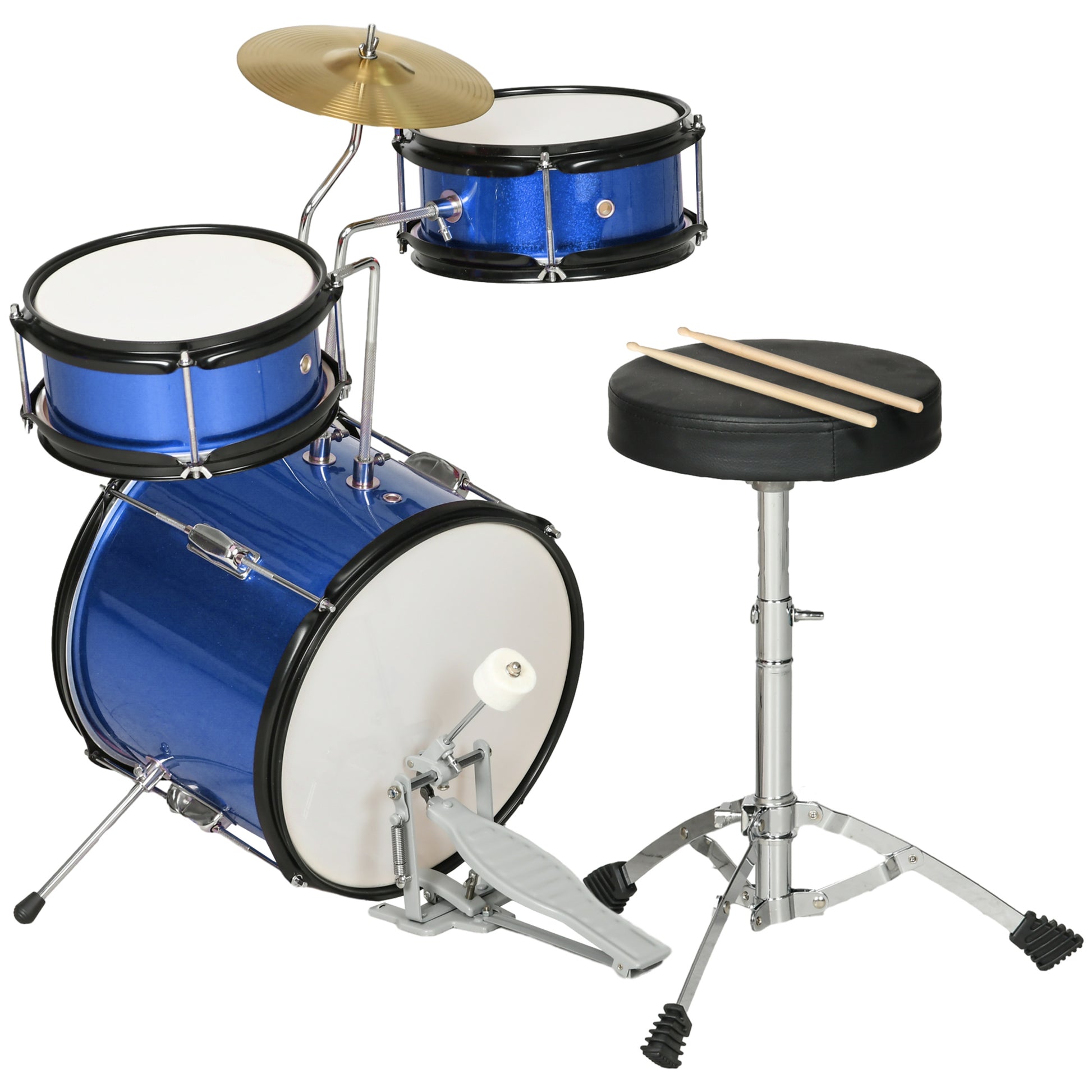 7 Piece Kids Drum Set with Throne, Cymbal, Pedal, Drumsticks, Blue Electronic Musical Pianos   at Gallery Canada