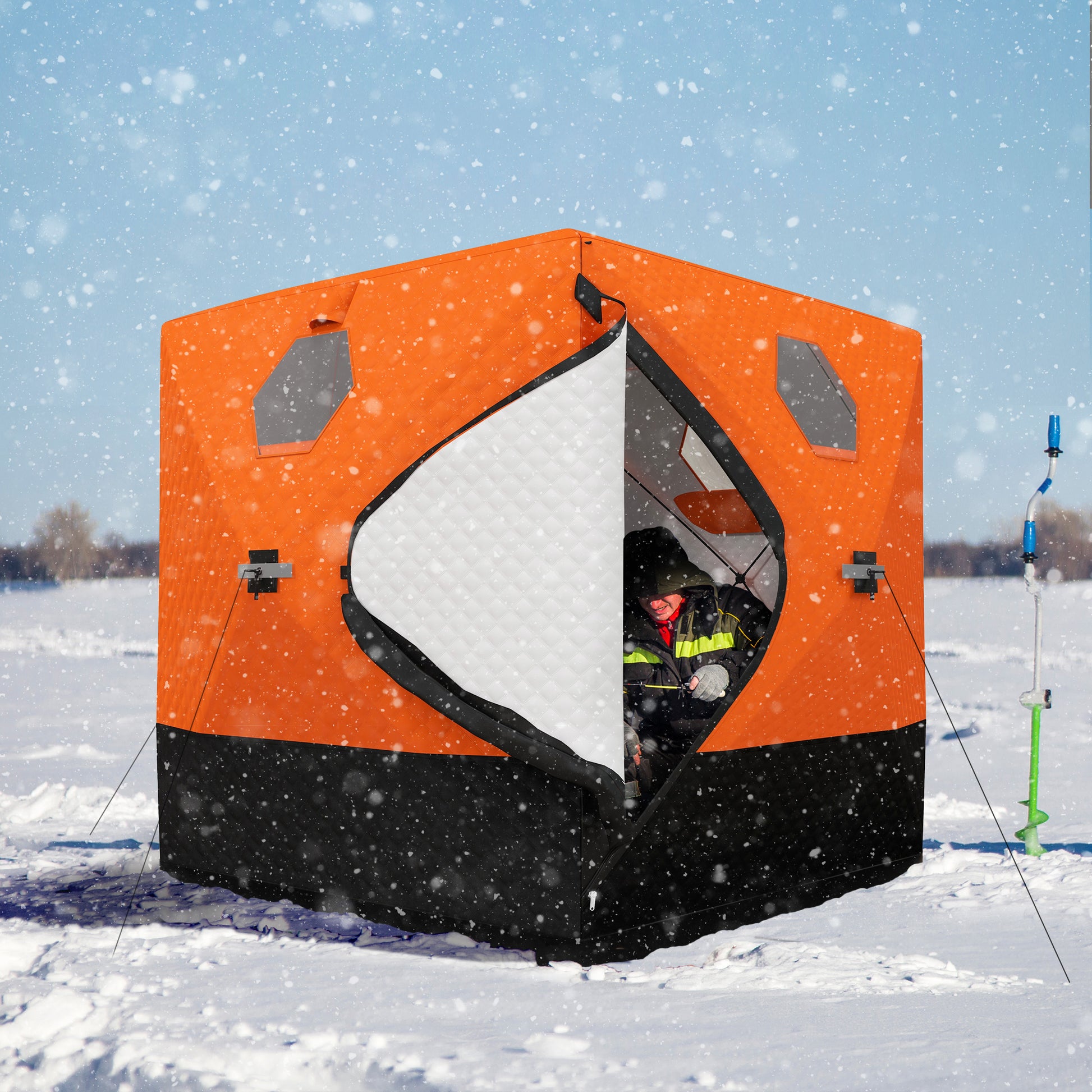 2-3 Person Insulated Ice Fishing Shelter, Pop up Ice Fishing Tent with Windows, Vents and Carry Bag, for Low-Temp -22℉ Ice Fishing Tents Orange  at Gallery Canada