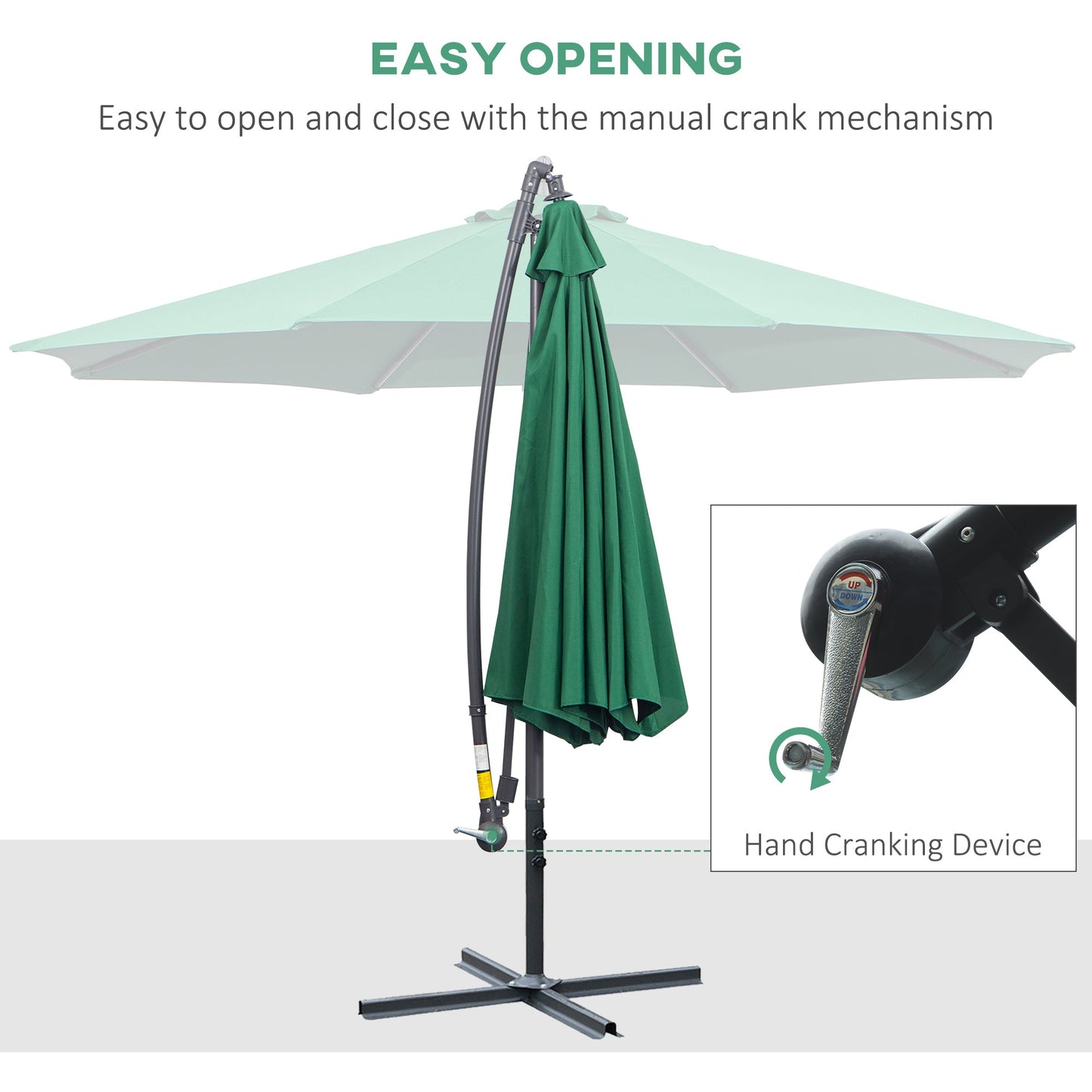 Φ10' Deluxe Patio Umbrella Outdoor Market Parasol Banana Hanging Offset Sunshade Crank Cross Base Dark Green Cantilever Umbrellas   at Gallery Canada