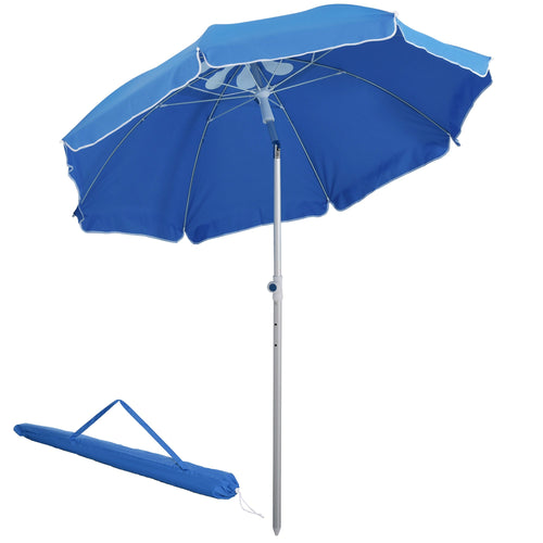 Arc. 6.4ft Beach Umbrella with Aluminum Pole Pointed Design Adjustable Tilt Carry Bag for Outdoor Patio Blue