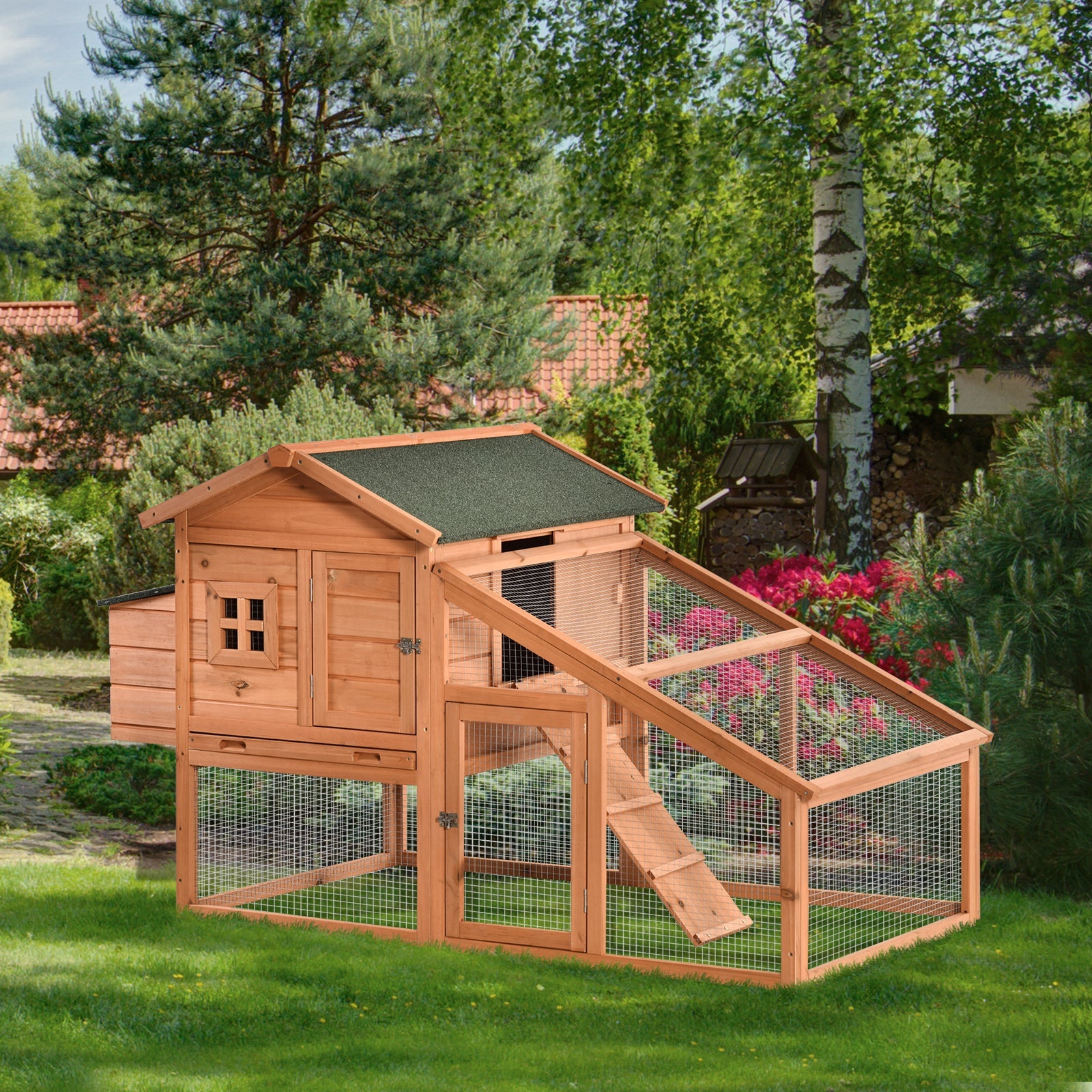 Wooden Chicken Coop Hen House with Nesting Box, Tray, Lockable Door, Yellow Chicken Coops   at Gallery Canada