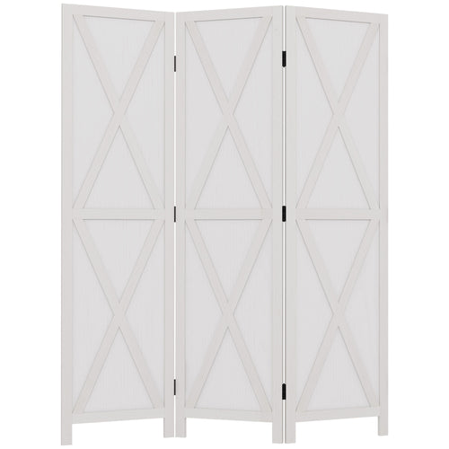 3-panel Wall Partition Farmhouse Room Separator with Foldable Design Wooden Frame 5.6FT, White