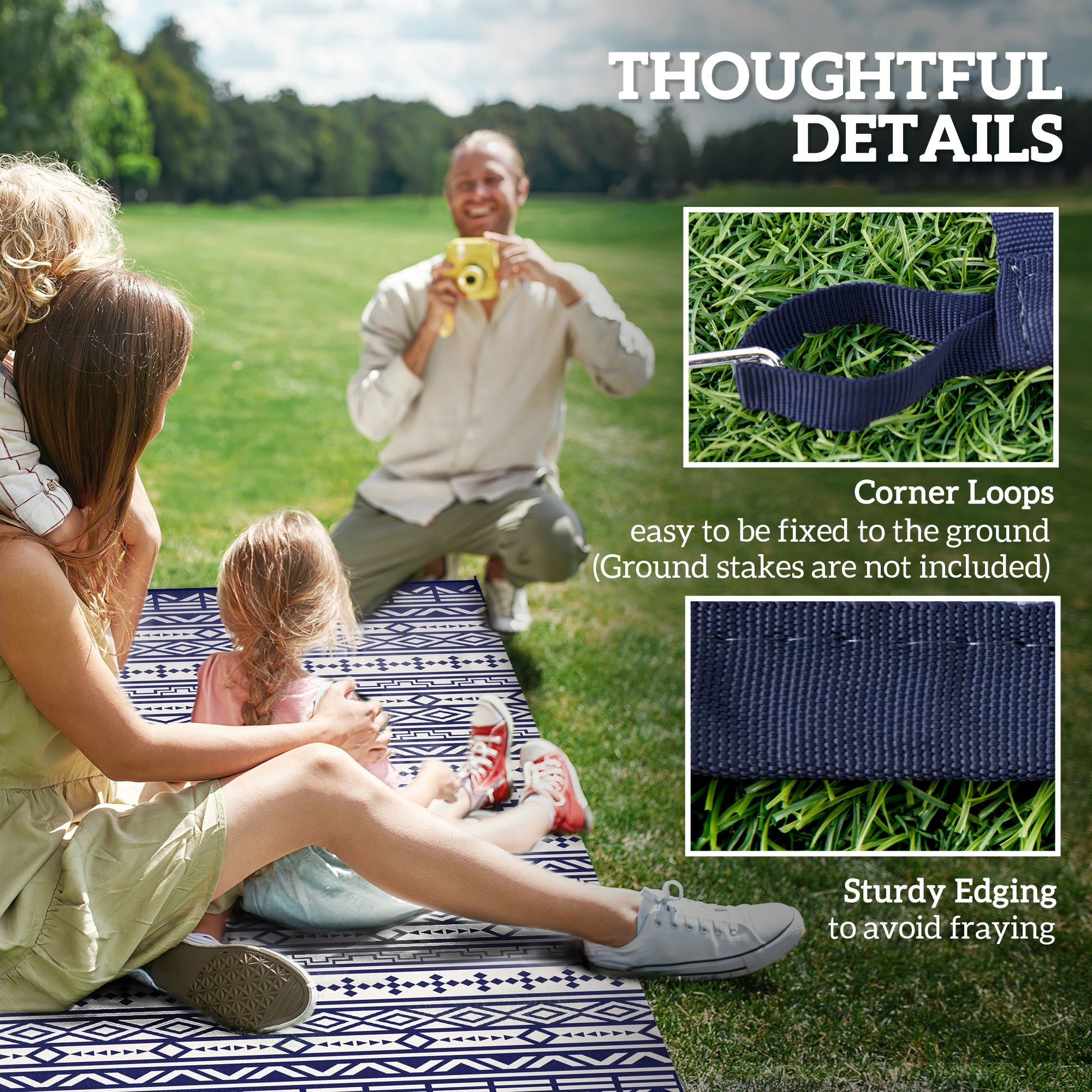 9' x 18' Outdoor RV Rug, Reversible Patio Floor Mat with Carry Bag, Geometric Wall, Blue and White Garden Decor at Gallery Canada