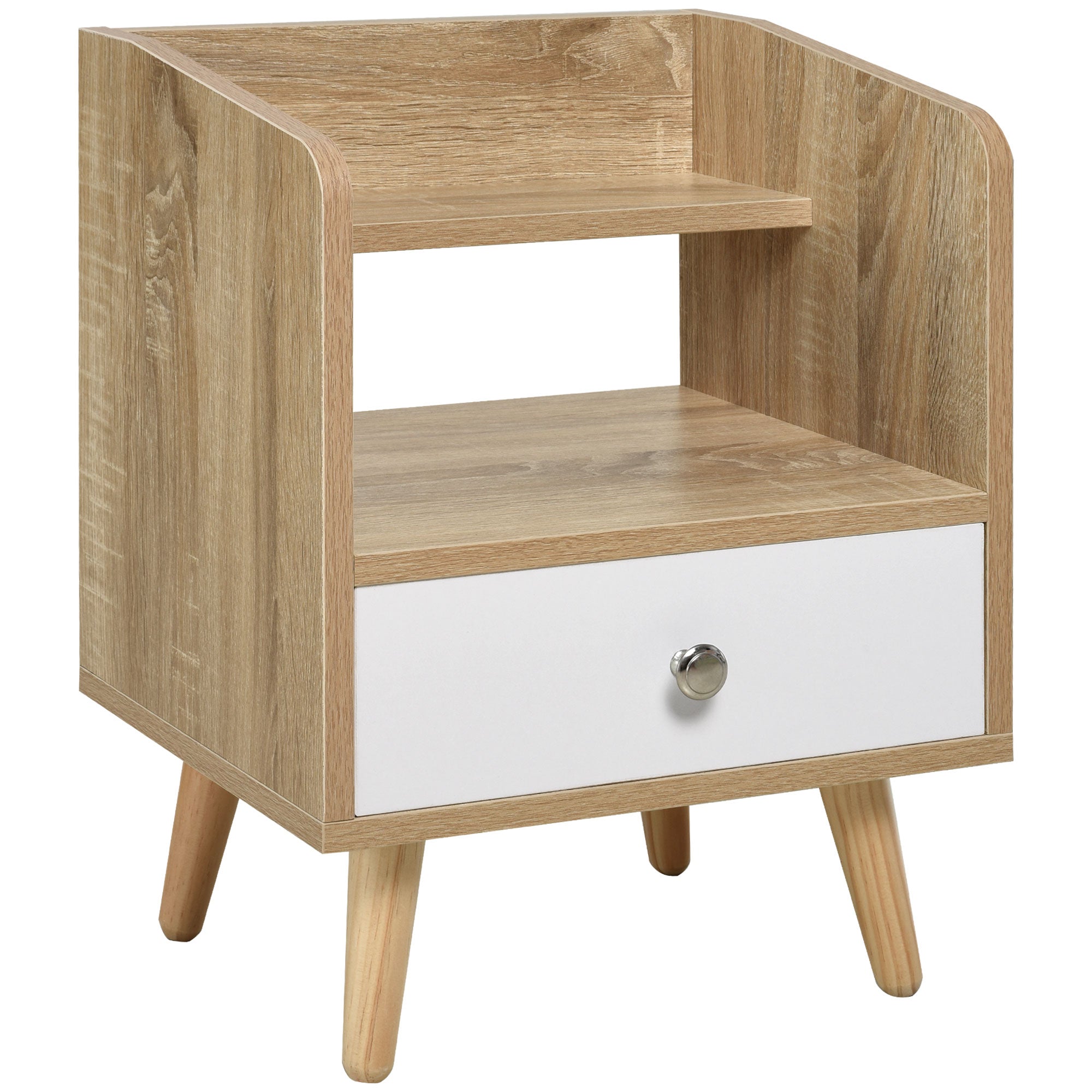 Bedside Table with 2-tier Shelf and Drawer, Side End Table with Storage for Living Room, Bedroom, Natural Bedside Tables   at Gallery Canada