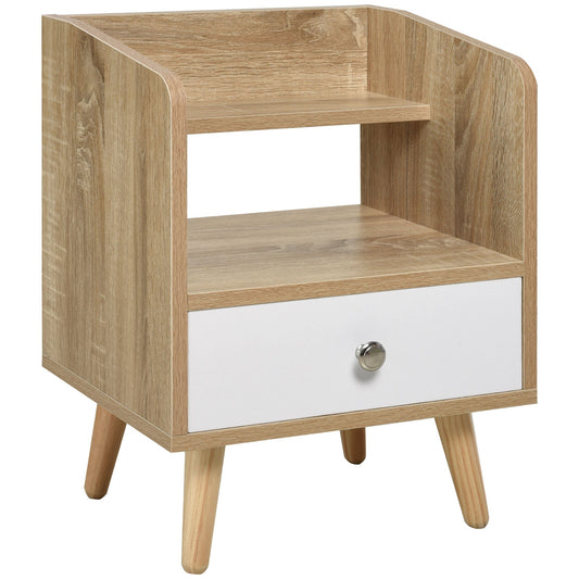 Bedside Table with 2-tier Shelf and Drawer, Side End Table with Storage for Living Room, Bedroom, Natural - Gallery Canada