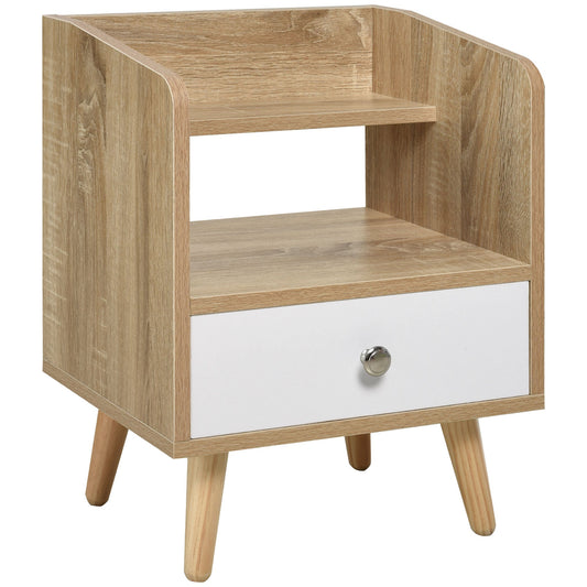 Bedside Table with 2-tier Shelf and Drawer, Side End Table with Storage for Living Room, Bedroom, Natural Bedside Tables Natural and White  at Gallery Canada