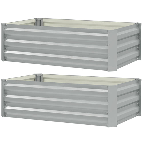 Set of 2 Galvanized Raised Beds for Garden, Outdoor Planter Box for Flowers, Herbs and Vegetables, Light Grey