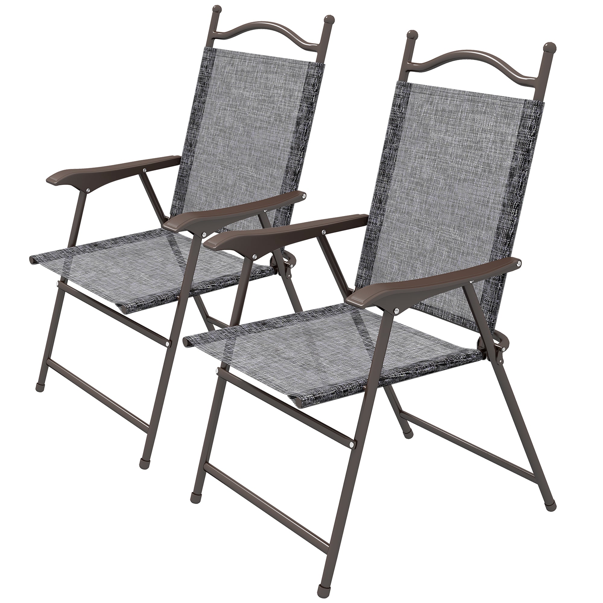 2 Pieces Folding Patio Camping Chairs Set, Sports Chairs for Adults with Armrest, Mesh Fabric Seat for Lawn Patio Chairs Grey at Gallery Canada