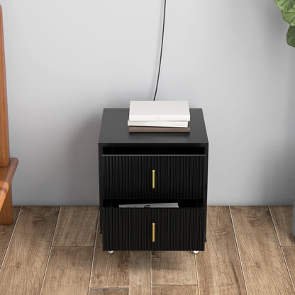 Bedside Table, Modern Nightstand with 2 Drawers, Side End Table with Metal Legs for Living Room, Bedroom, Black Bedside Tables   at Gallery Canada