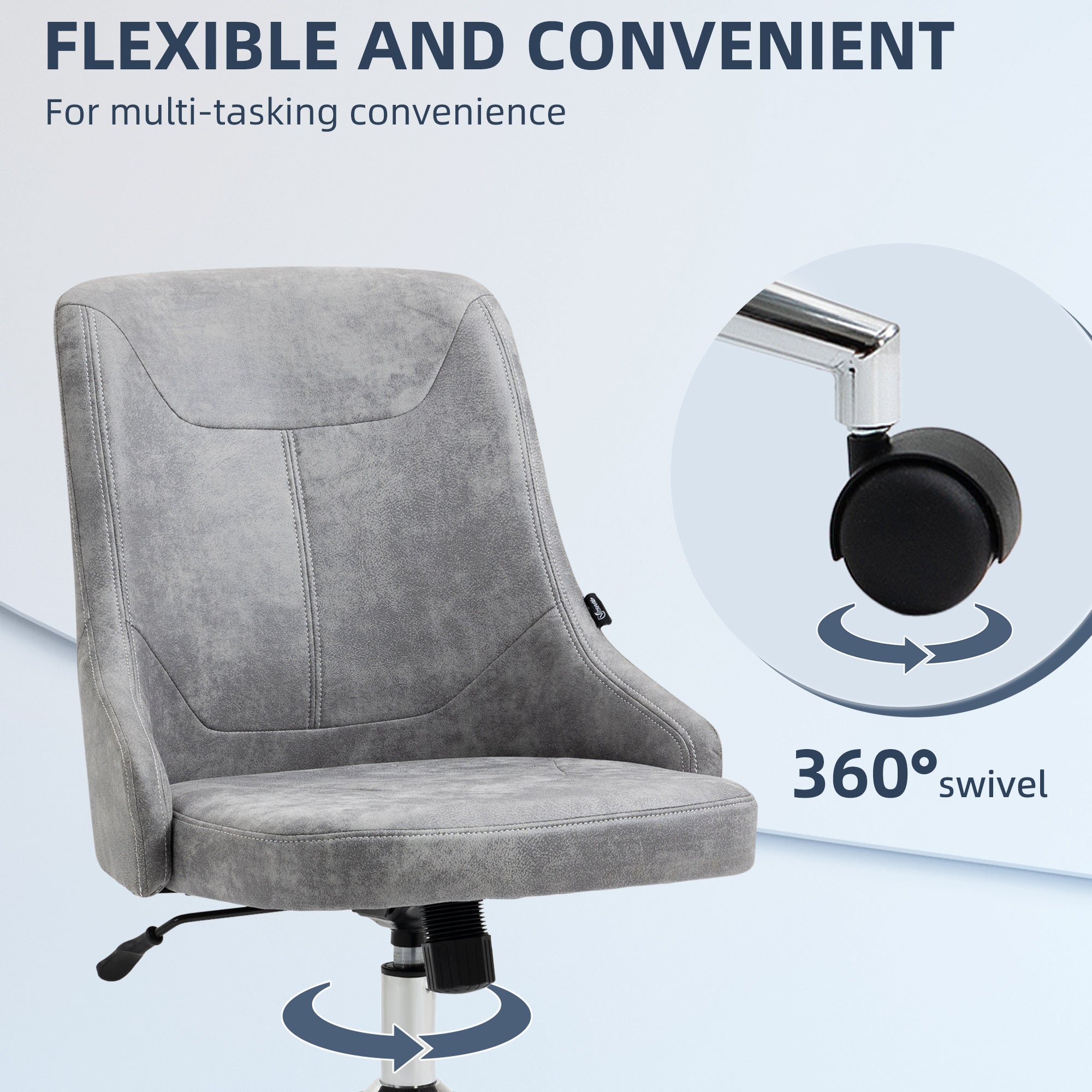 Mid-Back Home Office Chair, Height Adjustable Task Chair with 360 Degree Swivel, Light Grey Task Chairs   at Gallery Canada