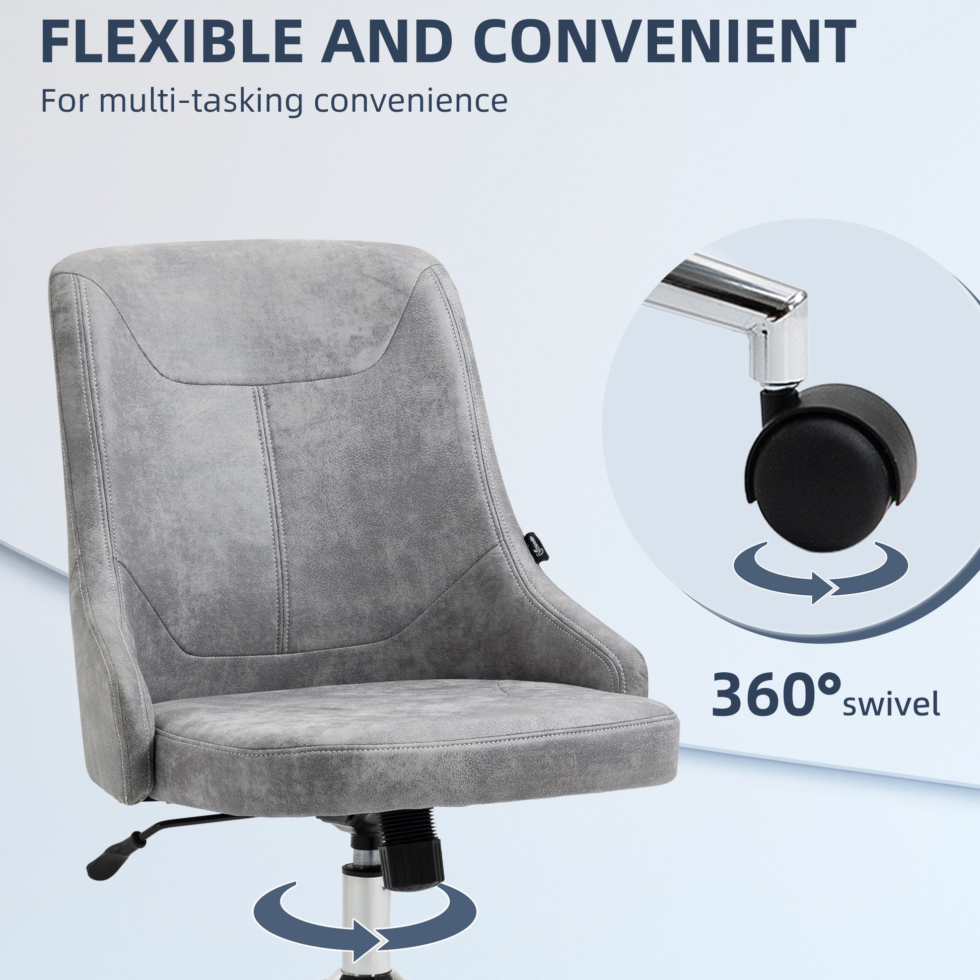 Mid-Back Home Office Chair, Height Adjustable Task Chair with 360 Degree Swivel, Light Grey Task Chairs   at Gallery Canada