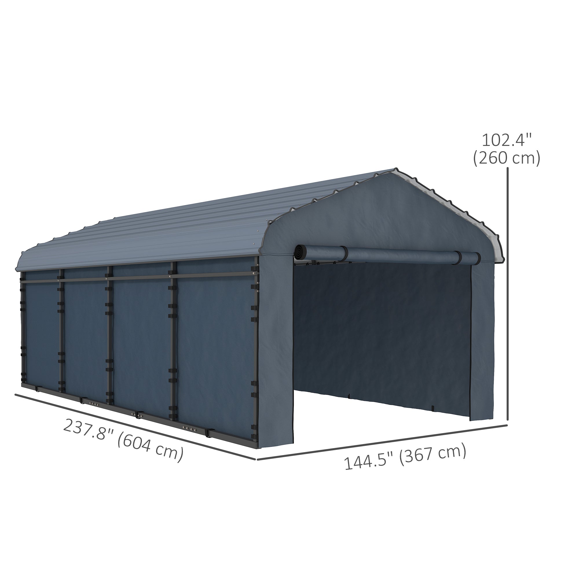 12' x 20' Metal Carport, Heavy Duty Garage Car Shelter with Galvanized Metal Roof and Removable Sidewalls, Dark Grey Car Shelters at Gallery Canada
