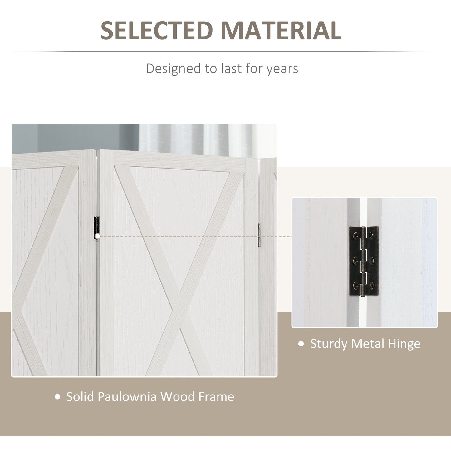 4-panel Wall Partition Farmhouse Room Separator with Foldable Design Wooden Frame 5.6FT, White Room Dividers   at Gallery Canada