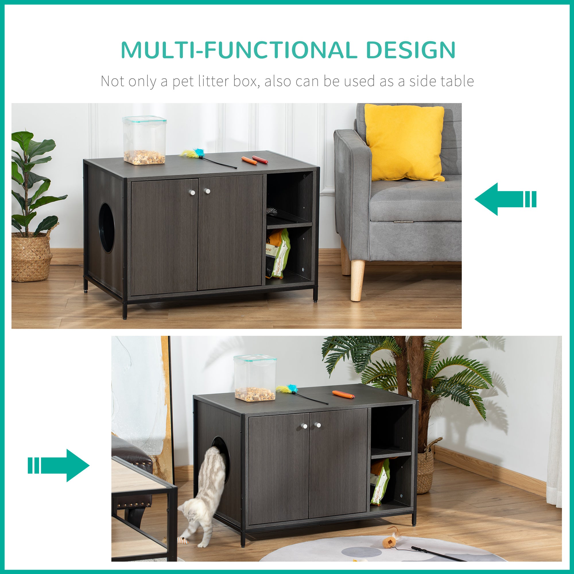 Double-Door Cat Litter Box Enclosure Cabinet with Storage, Black Cat Litter Box Enclosures   at Gallery Canada