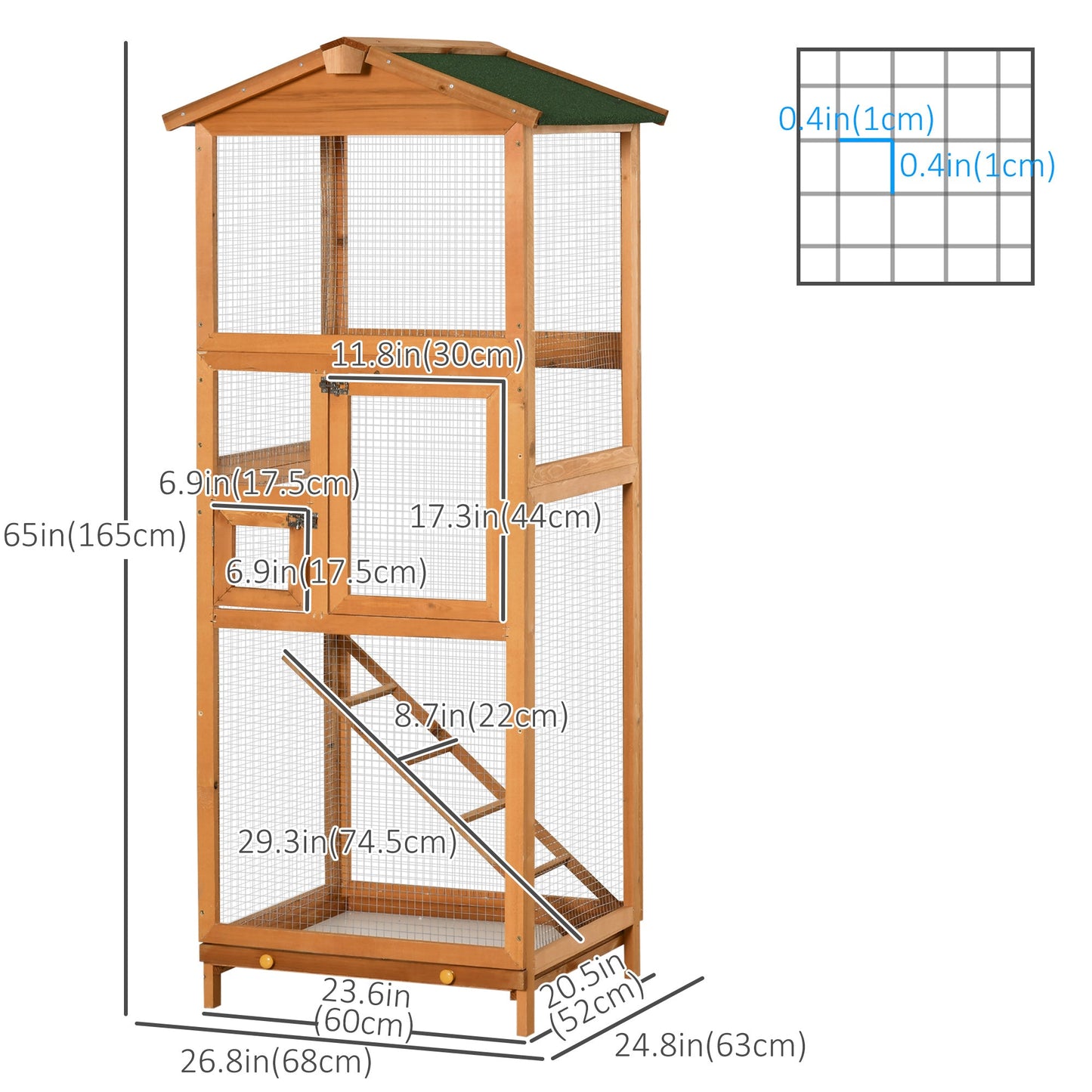 65" Outdoor Wooden Birdcage Aviary with Pull Out Tray, Orange Bird Cages   at Gallery Canada