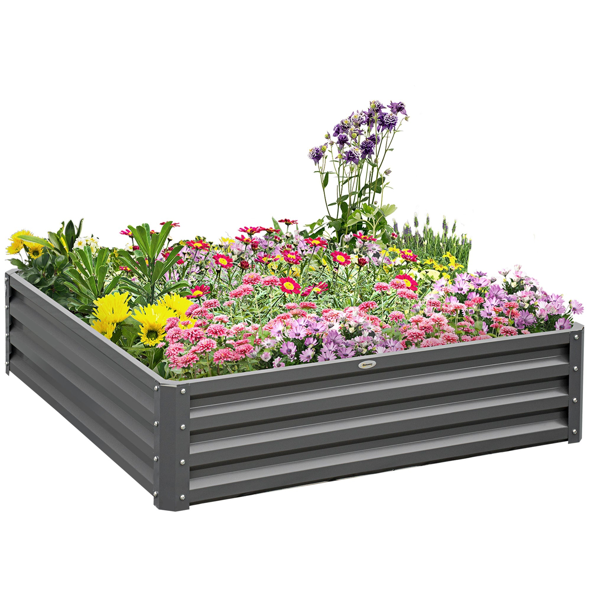 4' x 4' x 1' Raised Garden Bed Galvanized Steel Planter Box for Vegetables, Flowers, Herbs, Light Gray Galvanized Planter Boxes Light Grey  at Gallery Canada