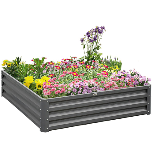 4' x 4' x 1' Raised Garden Bed Galvanized Steel Planter Box for Vegetables, Flowers, Herbs, Light Gray