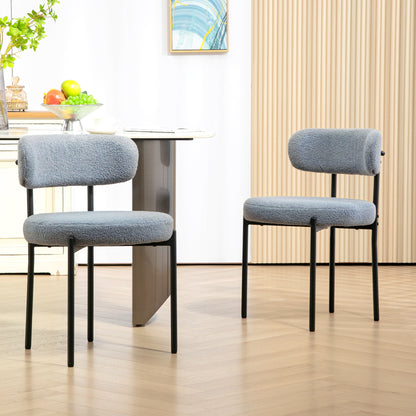 2 Pieces Kitchen Chairs, Modern Dining Chairs w/ Berber Fleece Upholstery and Steel Legs for Living Room, Grey Dining Chairs Grey  at Gallery Canada