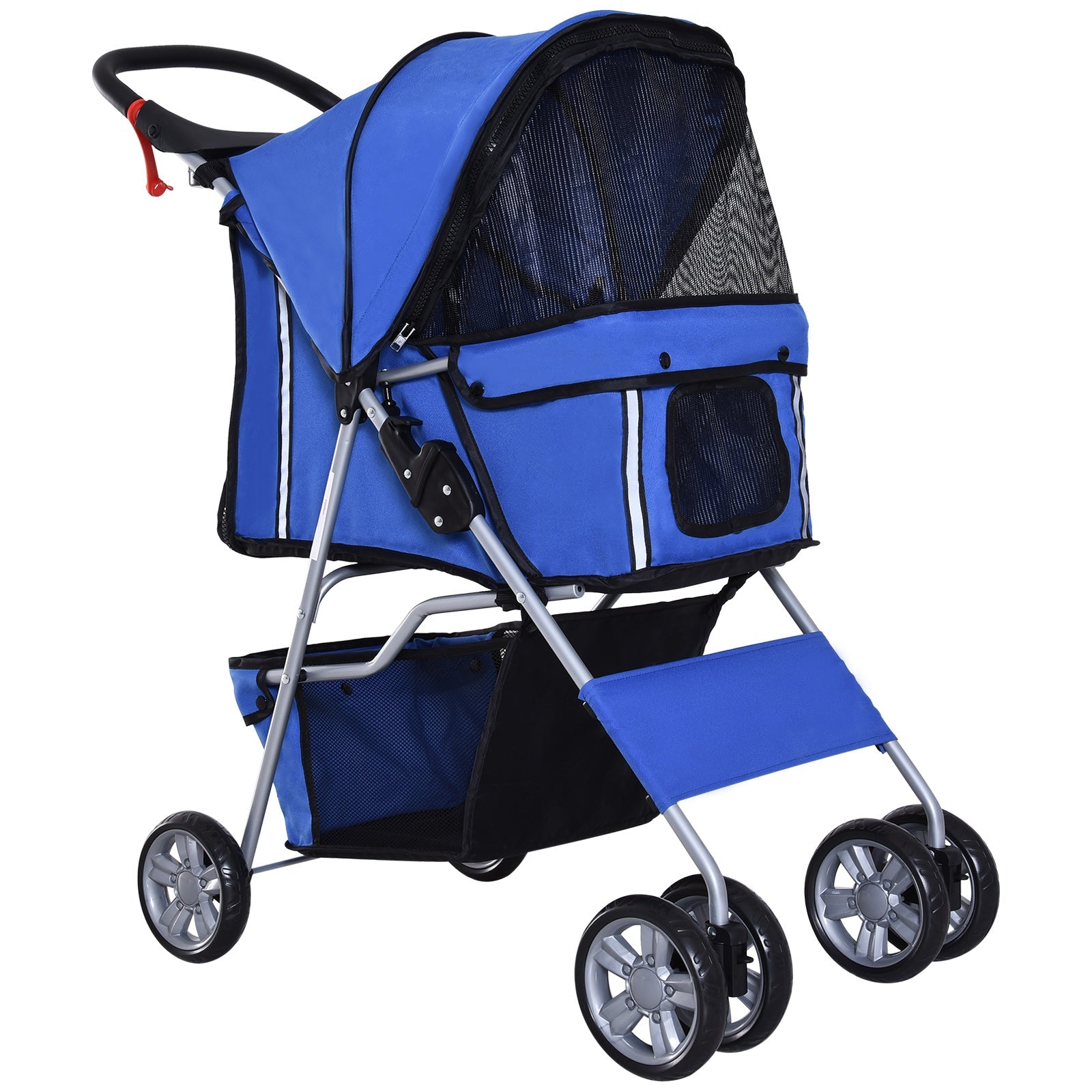 4 Wheel Dog Pet Stroller Dog Cat Carrier Folding Sunshade Canopy with Brake, Blue Dog Bike Trailers & Strollers Blue  at Gallery Canada