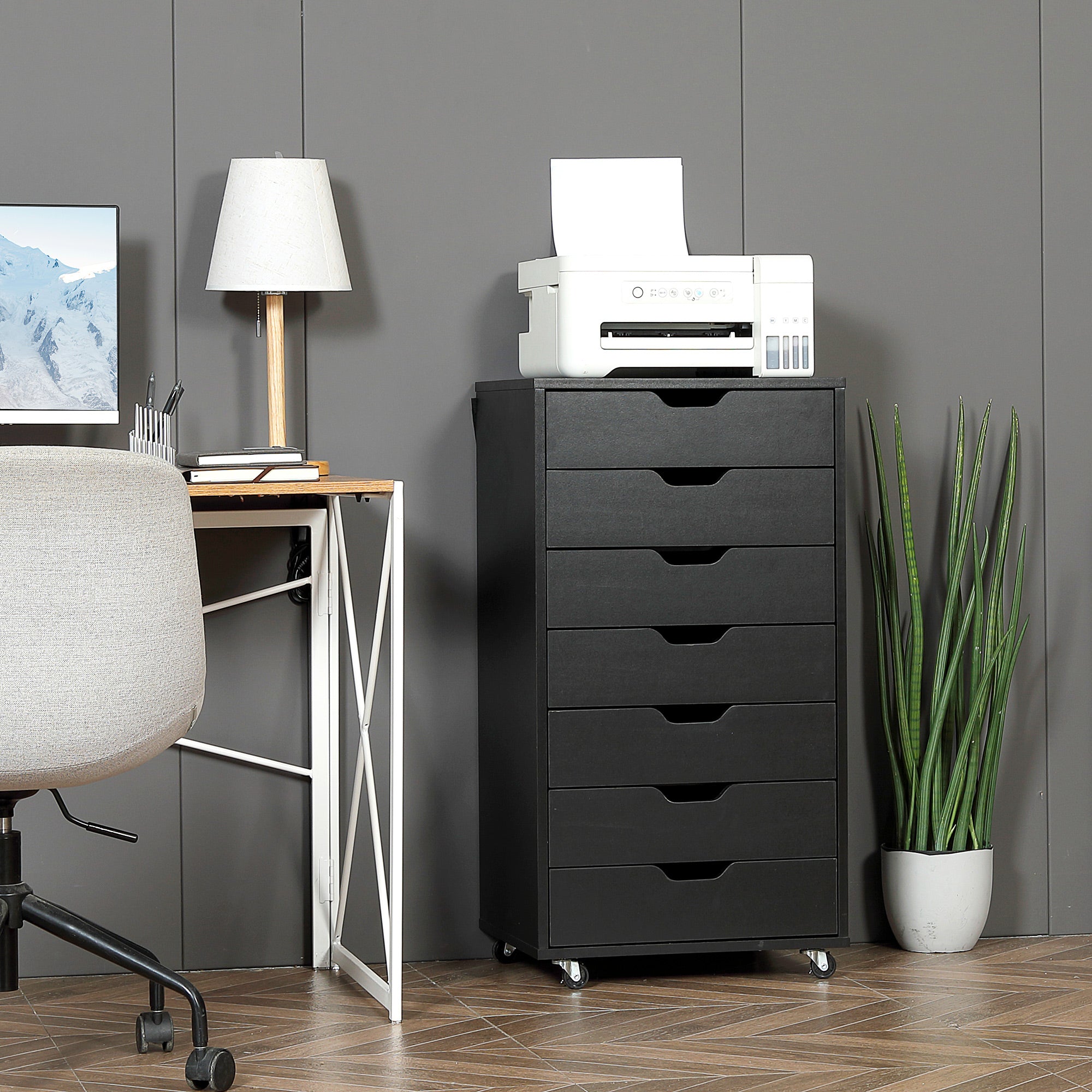 7-drawer Vertical File Cabinet for Home Office, Storage Cabinet with Wheels, 18.7