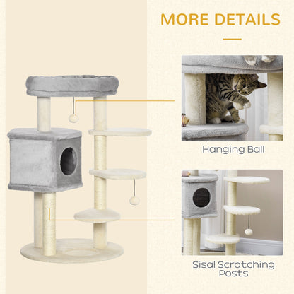 37" Cat Tree for Indoor Cats, Cat Tower, Kitty Activity Center with Cat Bed Condo Hanging Ball Toys Sisal Rope Scratching Post, Light Grey Cat Towers   at Gallery Canada