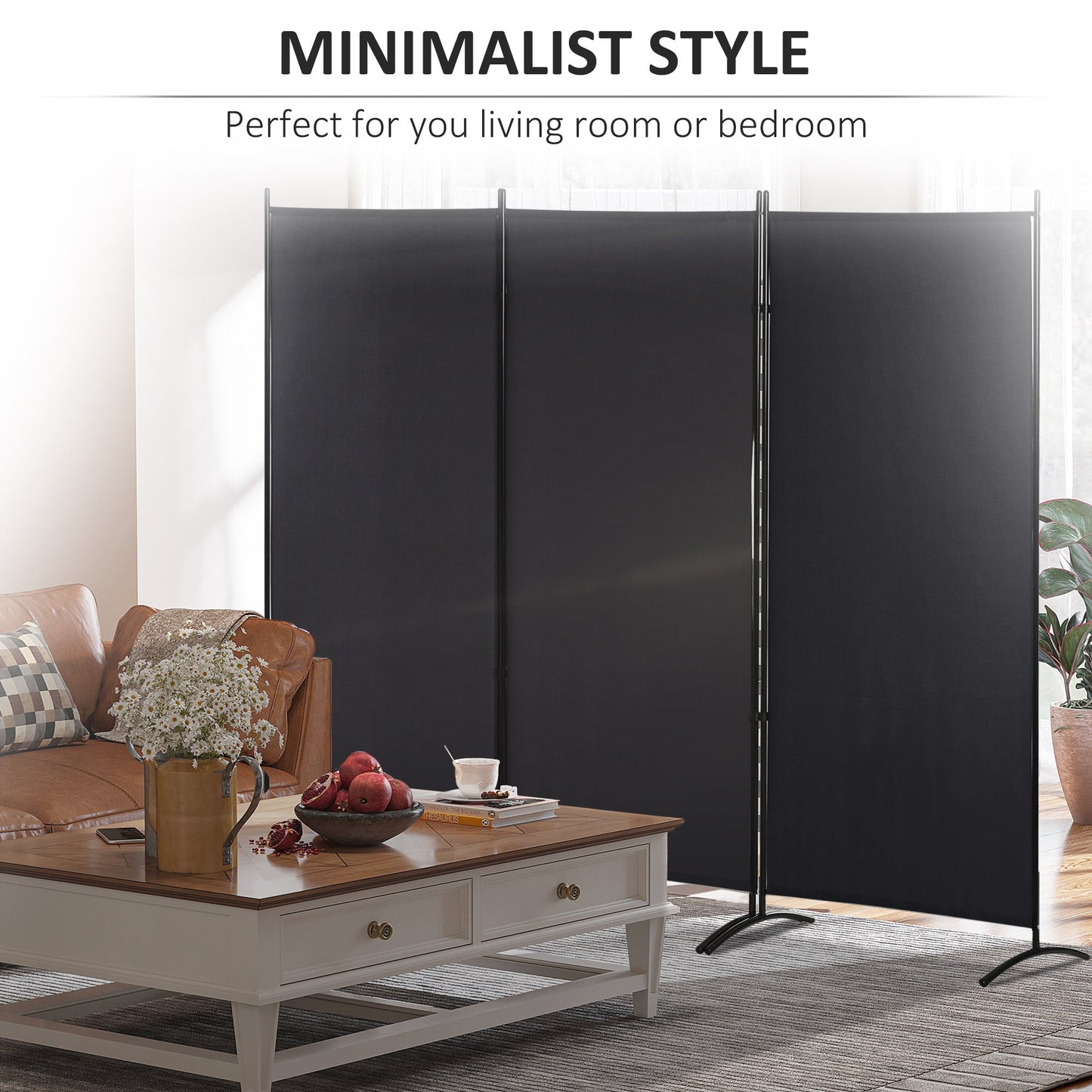 6' 3 Panel Room Divider, Double Hinged Folding Wall Divider, Indoor Privacy Screen for Home Office, Black Room Dividers   at Gallery Canada