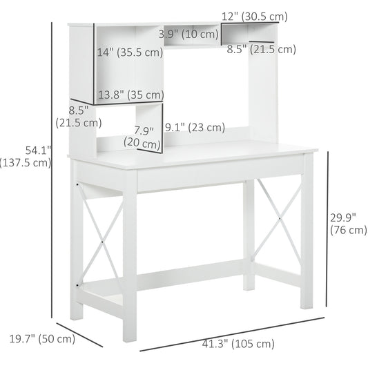 Computer Desk with Hutch, Home Office Study Table with Storage for Writing, Work, Workstation, White Computer Desks   at Gallery Canada