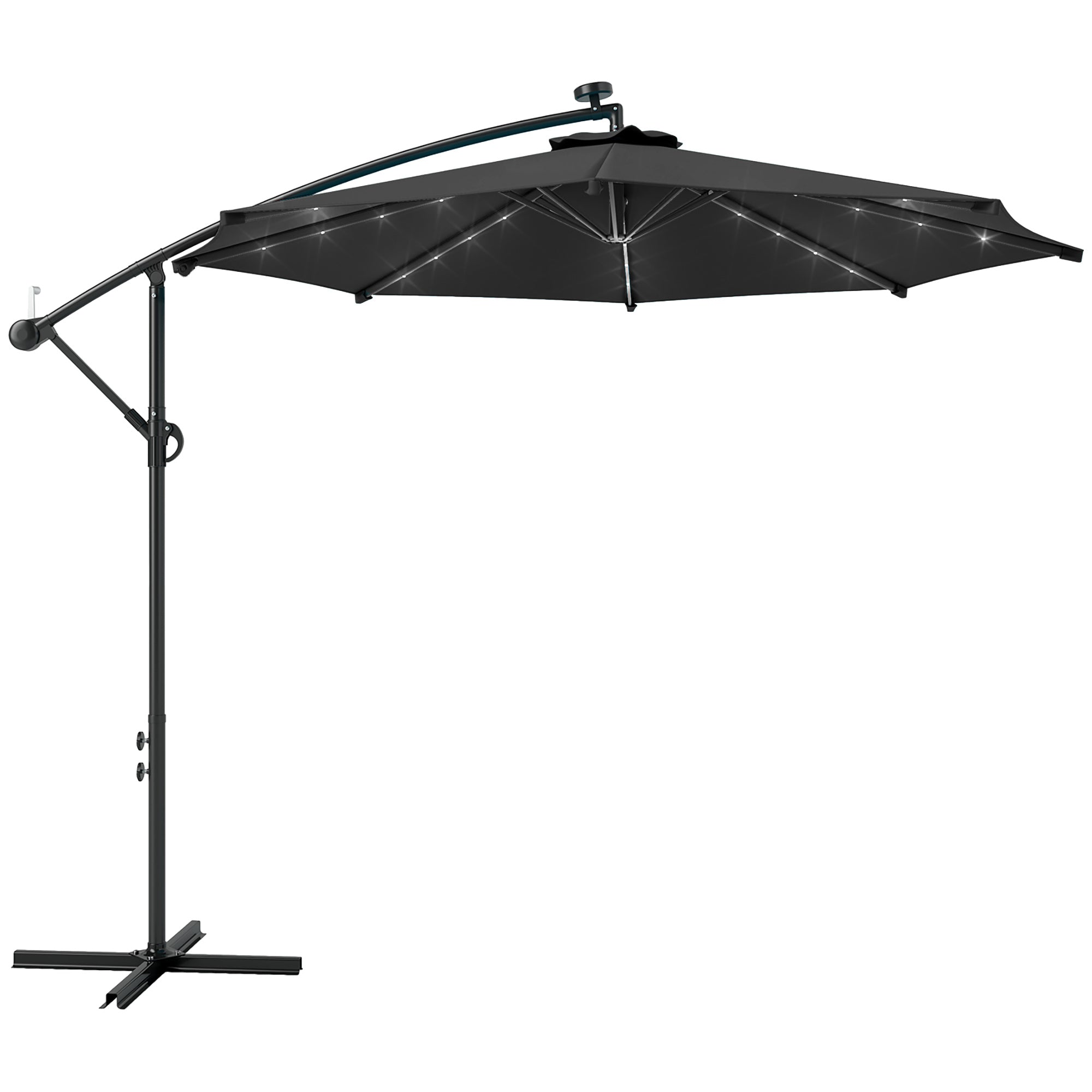 10ft Outdoor Cantilever Umbrella Banana Umbrella with Solar Lights and Adjustable Angle for Patio Backyard Black Offset Cantilever Umbrellas at Gallery Canada