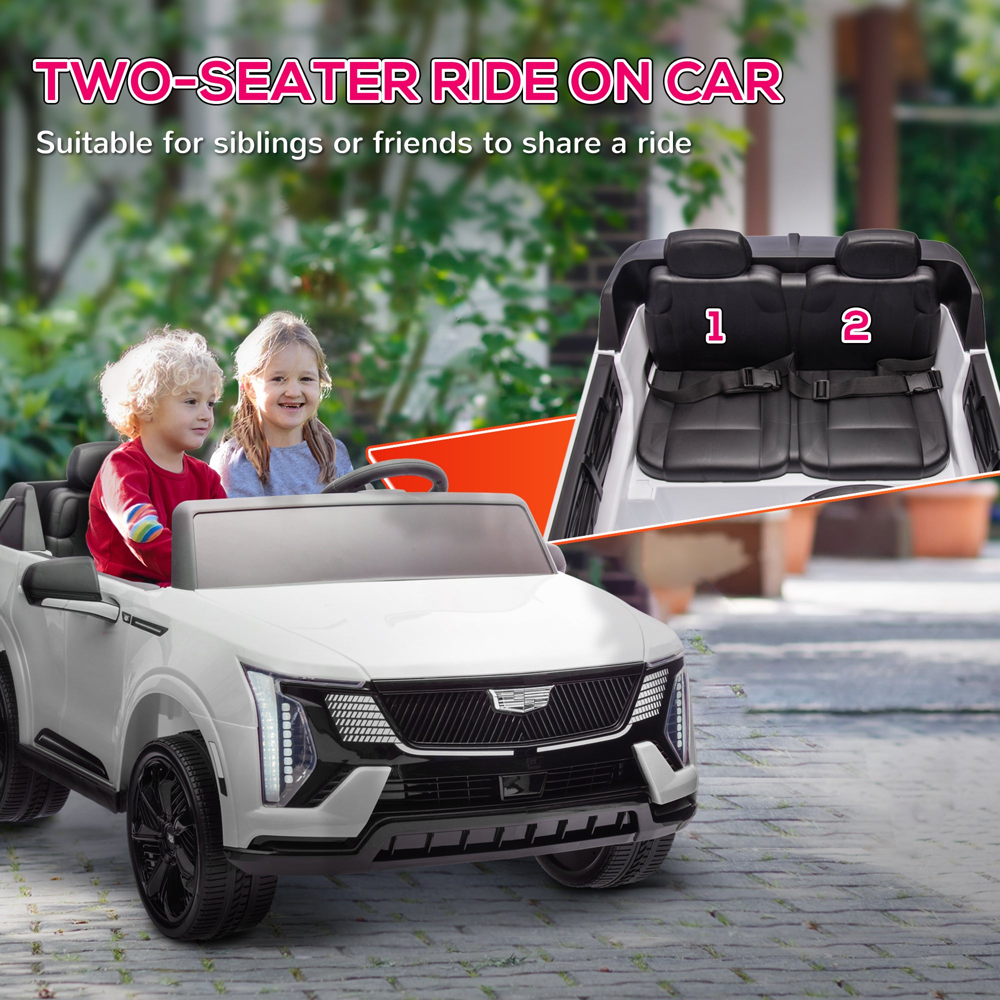 2-Seater Ride on Truck, 12V Cadillac Escalade Licensed Kids Electric Car with Remote , Spring Suspension, White Electric Toy Cars   at Gallery Canada